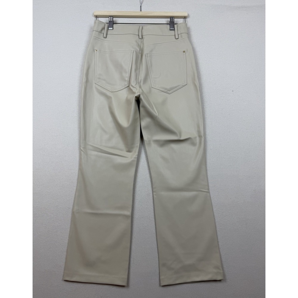 Zara Beige Faux Leather Women's Fit Pants 4 Straight Leg Stretchy 28X25 Gold Zip - Picture 3 of 12